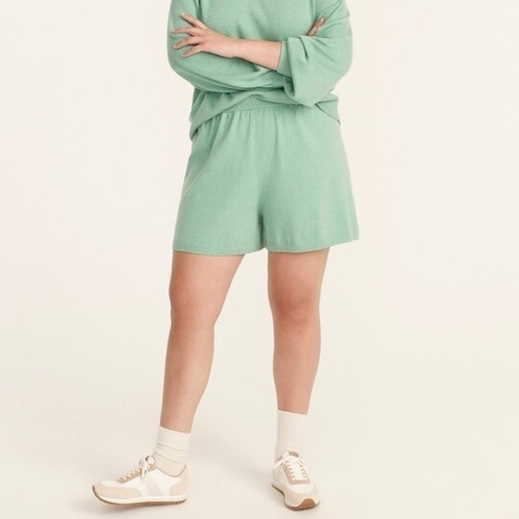 NWT J. Crew High Waisted Cotton Cashmere Sweater Short Heather Spearmint - Picture 1 of 7